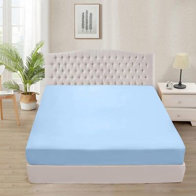 Tula Linen 1 Piece Luxury Hotel Quality Fully Elastic Fitted Sheet/Bottom Sheet Queen Size Fits 14-15" Deep Pocket 100% Egyptian Cotton 700 Thread Count Solid Pattern Premium Quality Color Light Blue
