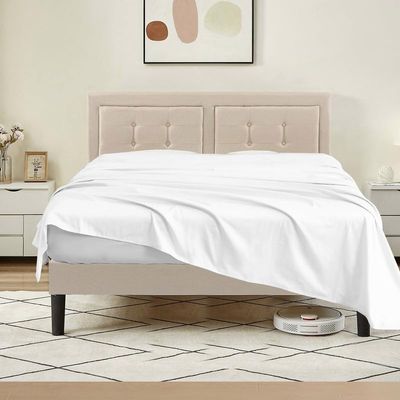 Tula Linen 1 Piece Luxury Hotel Quality Flat Sheet/Top Sheet Queen Size 100% Egyptian Cotton 700 Thread Count Solid Pattern Premium Quality Color White