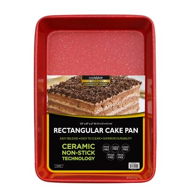 casaWare 13 x 9 x 2-inch Ultimate Series Commercial Weight Ceramic Non-Stick Coating Rectangular Cake Pan (Red Granite)