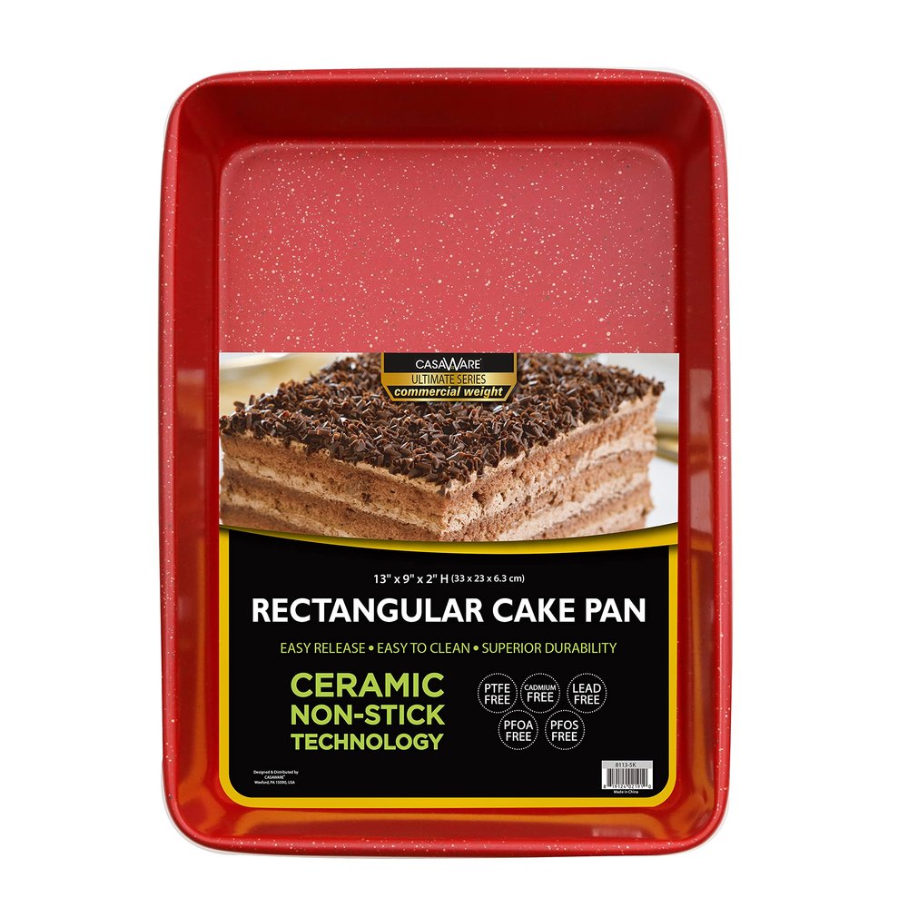 casaWare 13 x 9 x 2-inch Ultimate Series Commercial Weight Ceramic Non-Stick Coating Rectangular Cake Pan (Red Granite)