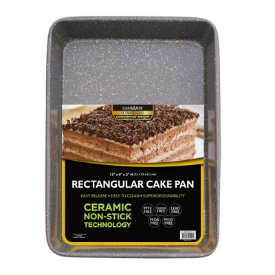 casaWare 13 x 9 x 2-inch Ultimate Series Commercial Weight Ceramic Non-Stick Coating Rectangular Cake Pan (Silver Granite)