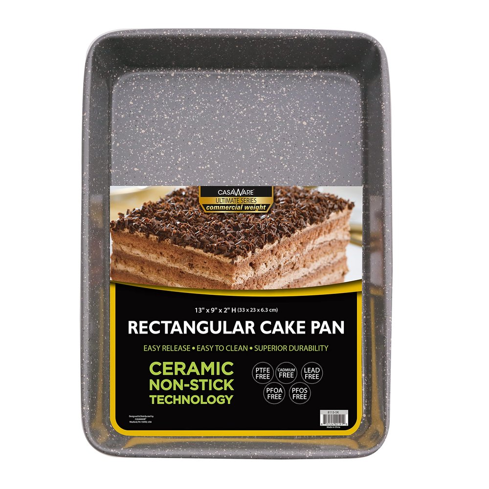 casaWare 13 x 9 x 2-inch Ultimate Series Commercial Weight Ceramic Non-Stick Coating Rectangular Cake Pan (Silver Granite)