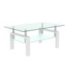 39.4'' Rectangle Glass Coffee Table, White Coffee Table with Tempered Glass & Metal Legs, 2-Tier Modern Center Table with Storage Shelf, Clear Glass Coffee Tables for Living Room, Apartment, Office view 1