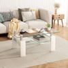 39.4'' Rectangle Glass Coffee Table, White Coffee Table with Tempered Glass & Metal Legs, 2-Tier Modern Center Table with Storage Shelf, Clear Glass Coffee Tables for Living Room, Apartment, Office view 2