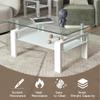 39.4'' Rectangle Glass Coffee Table, White Coffee Table with Tempered Glass & Metal Legs, 2-Tier Modern Center Table with Storage Shelf, Clear Glass Coffee Tables for Living Room, Apartment, Office view 4