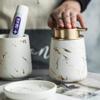 3 Piece Painted Ceramics Creative Bathroom Accessories Set Durable Includes Lotion Dispenser Toothbrush Holder Soap Dish Ideas Home Gift for Ware Home Decor (Matte whitefour piece) view 4