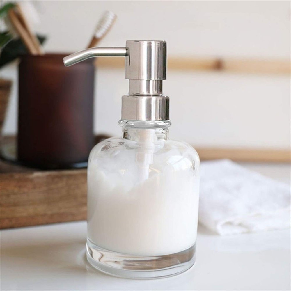 Xuulan Large countertop soap Dispenser, Premium Clear Glass Soap Dispenser, Stainless Steel Pump, Hand Pump Bottle, (Color : Clear, Size : 300ml)