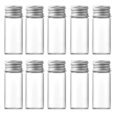 Happyupcity 12PCS 10ml/0.34 Glass Bottles with Aluminum Lids Tiny Glass Jars DIY Decoration Vials Wishing Bottles Message Bottle Sample Pack for Wedding Decor Jewelry Favors Container for Art Crafts