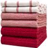 Premium Kitchen Towels (20x 28, 6 Pack) | Large Cotton Dish Towels | Flat & Terry Highly Absorbent Kitchen Linen Set with Hanging Loop | Red Check view 1