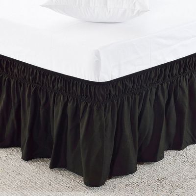 Amuze Bedding Eay Fit Elastic Wrap Around Ruffled Bed Skirt Recron 600 Thread Count(Black, Short King, Drop Length 16 Inches)