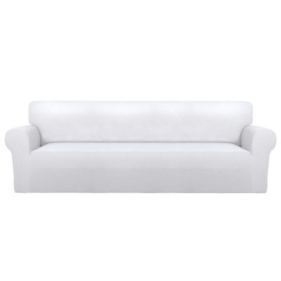 PureFit Super Stretch 4 Seater Sofa Slipcover Spandex Non Slip Soft Couch Sofa Cover, Washable Furniture Protector with Non Skid Foam and Elastic Bottom for Kids, Pets XX Large, White