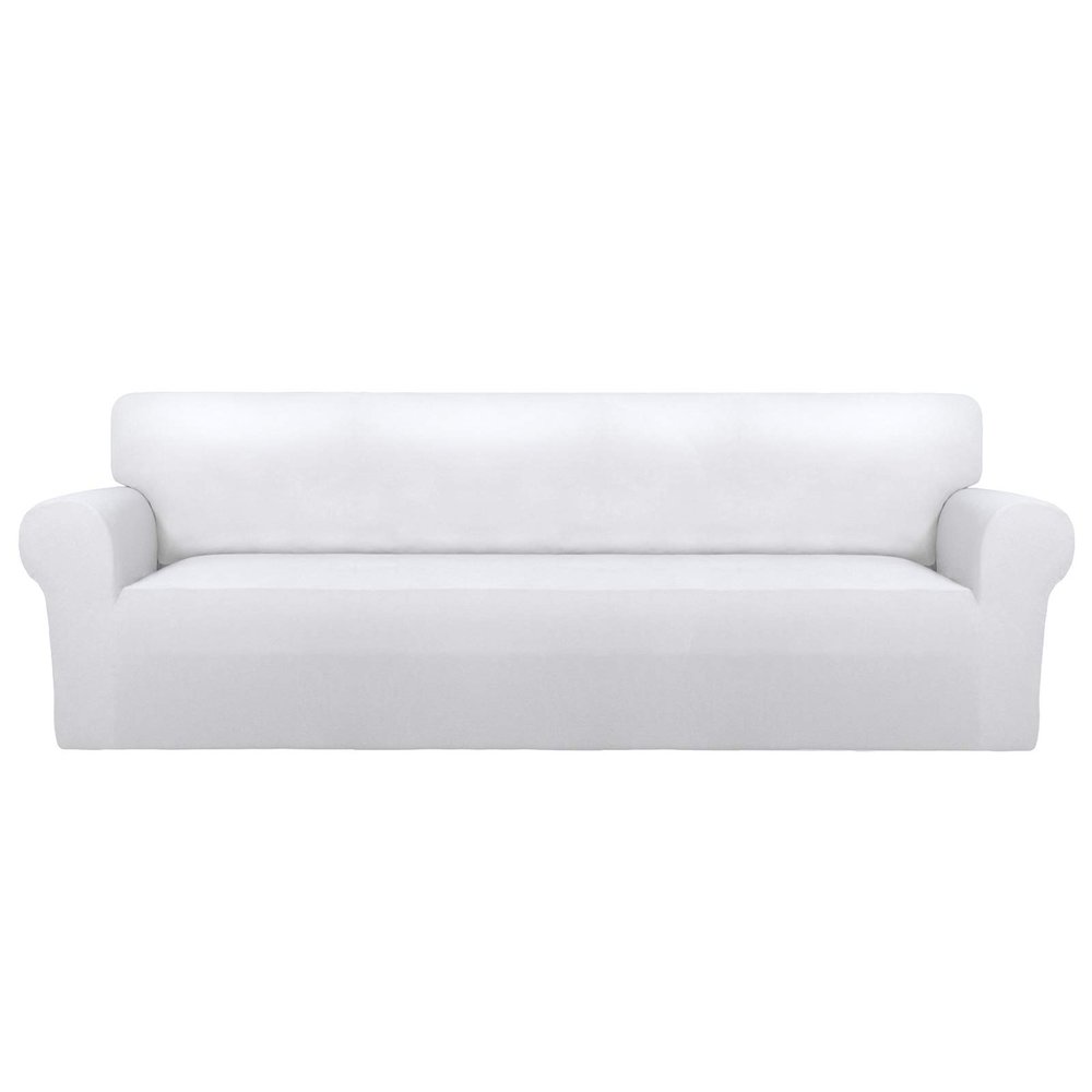 PureFit Super Stretch 4 Seater Sofa Slipcover  Spandex Non Slip Soft Couch Sofa Cover, Washable Furniture Protector with Non Skid Foam and Elastic Bottom for Kids, Pets XX Large, White