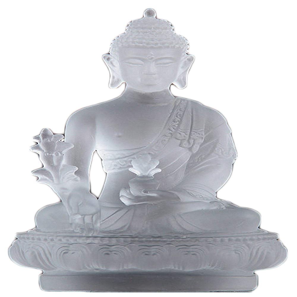 Colored Glaze Menla Medicine God Buddha Statue (White, 7.5" H x 4.7" L x 3.9" W)