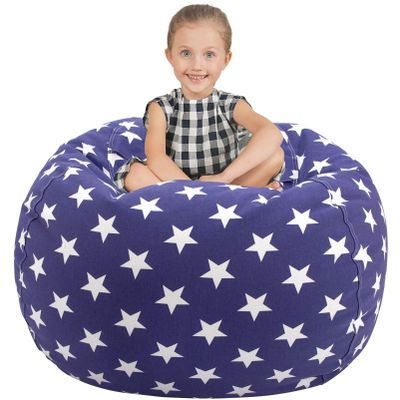 Aubliss Stuffed Animal Storage Bean Bag Chair Cover (No Beans)?Stuff and Sit Storage Bean Bag for Kids Toy Storage, X-Large 48"-Canvas Stars Royal Blue