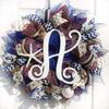 Artisan nautical, beach, coastal wreath with monogram letter A (most letters available), starfish & sand dollar for outdoor or indoor decorations. Wreath is very full, measures 18x18x6 view 1