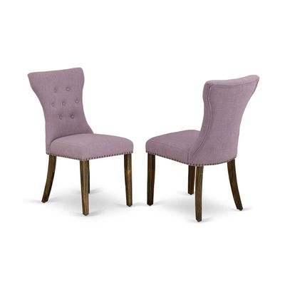 East West Furniture GAP7T40 Gallatin Parson Kitchen Chairs - Button Tufted Nailhead Trim Dahlia Linen Fabric Padded Dining Chairs, Set of 2, Jacobean