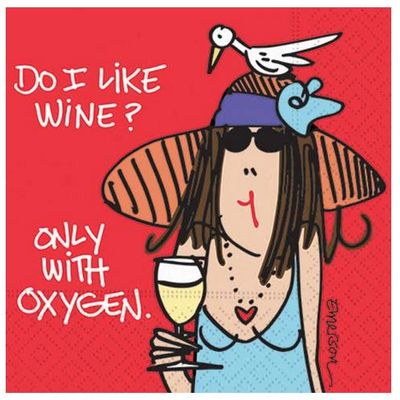 Design Design Do I Like Wine- Only With Oxygen Cocktail Napkins, 5 x 5 Inches, Multicolor