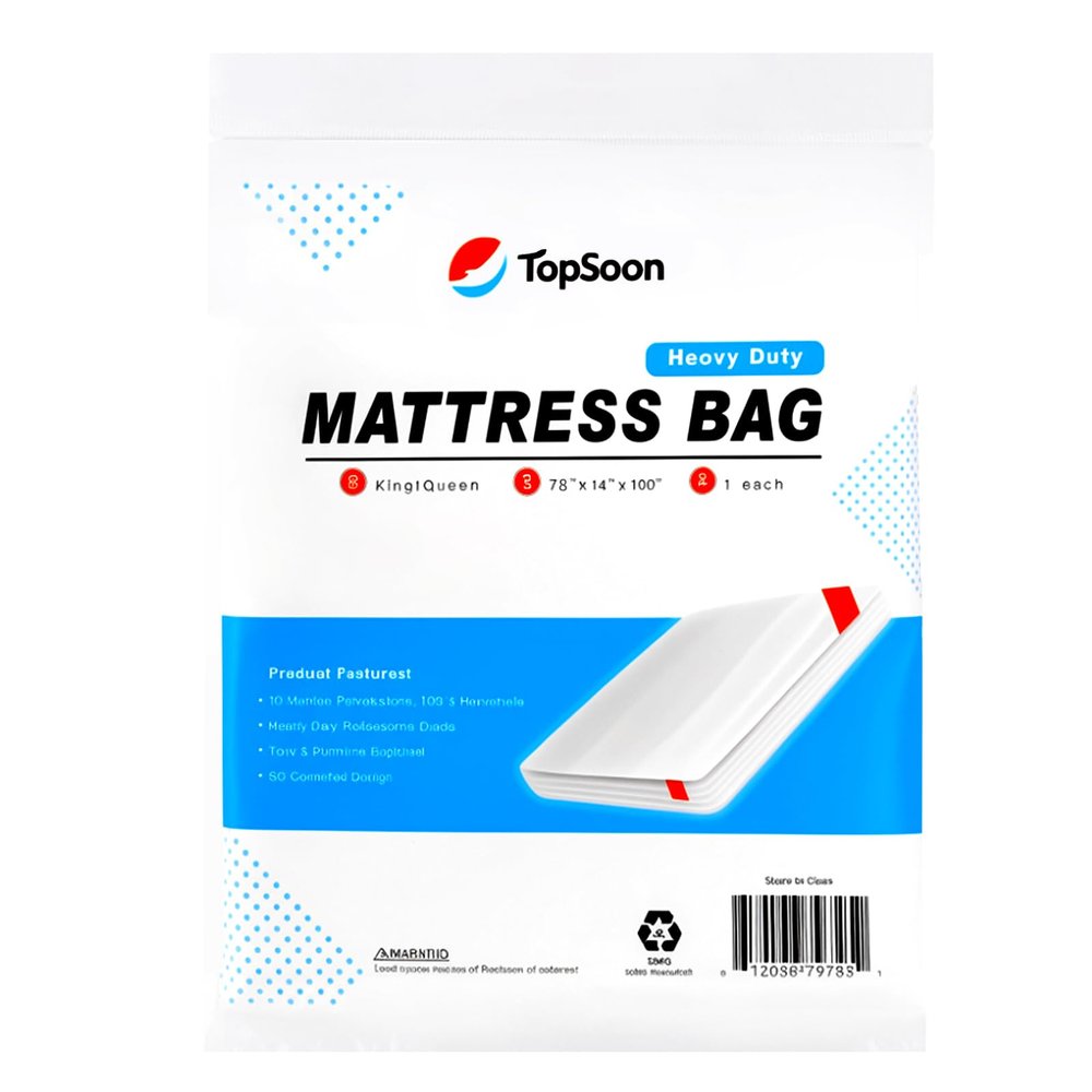 TopSoon Mattress Bag Clear Plastic Mattress Disposal Bag Moving & Storage Cover for Mattress or Box Spring Heavy-Duty Mattress Moving Supplies (4mil, King/Queen 78" x 14" x 100")