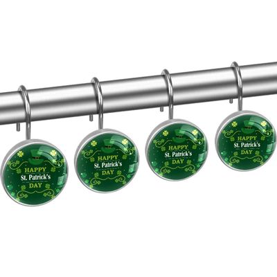 St. Patrick's Day Four Leaf Clover Shower Curtain Hooks Stainless Steel Decorative Shower Curtain Rings for Bathroom Rust Proof 12 Pack Crystal Glass