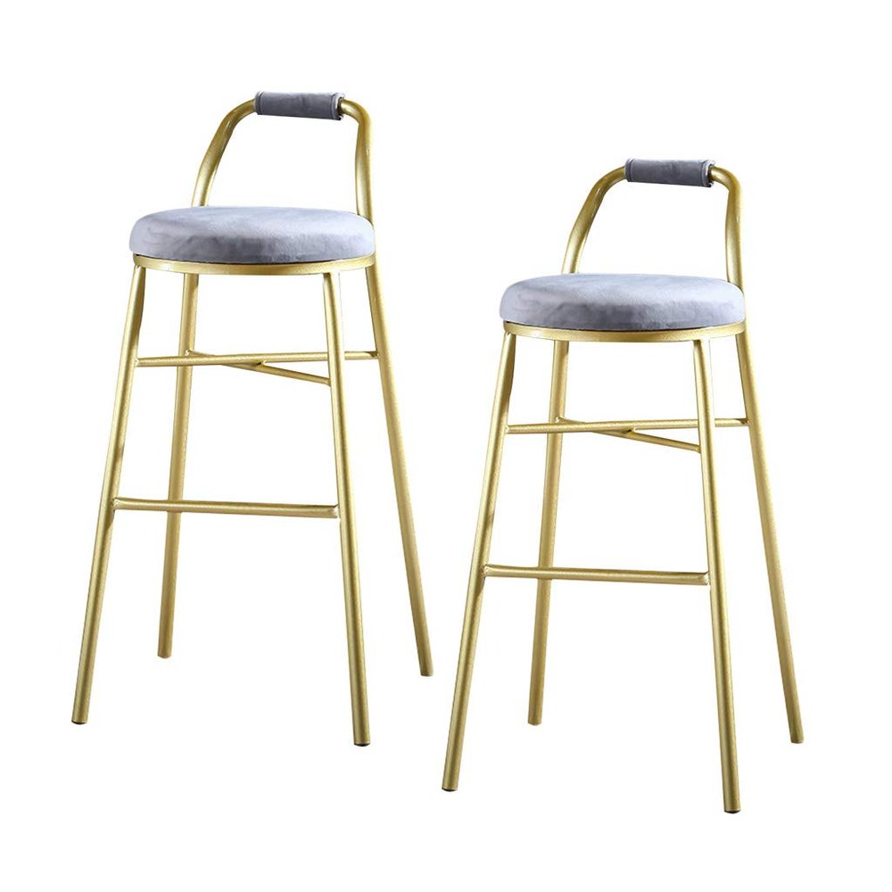 Home Bar Stool Set of 2 Bar Chair Leisure Bar Stools with Foot Rest Backrest On Metal Legs Soft Upholstered High Counter Dining Chair(Grey)