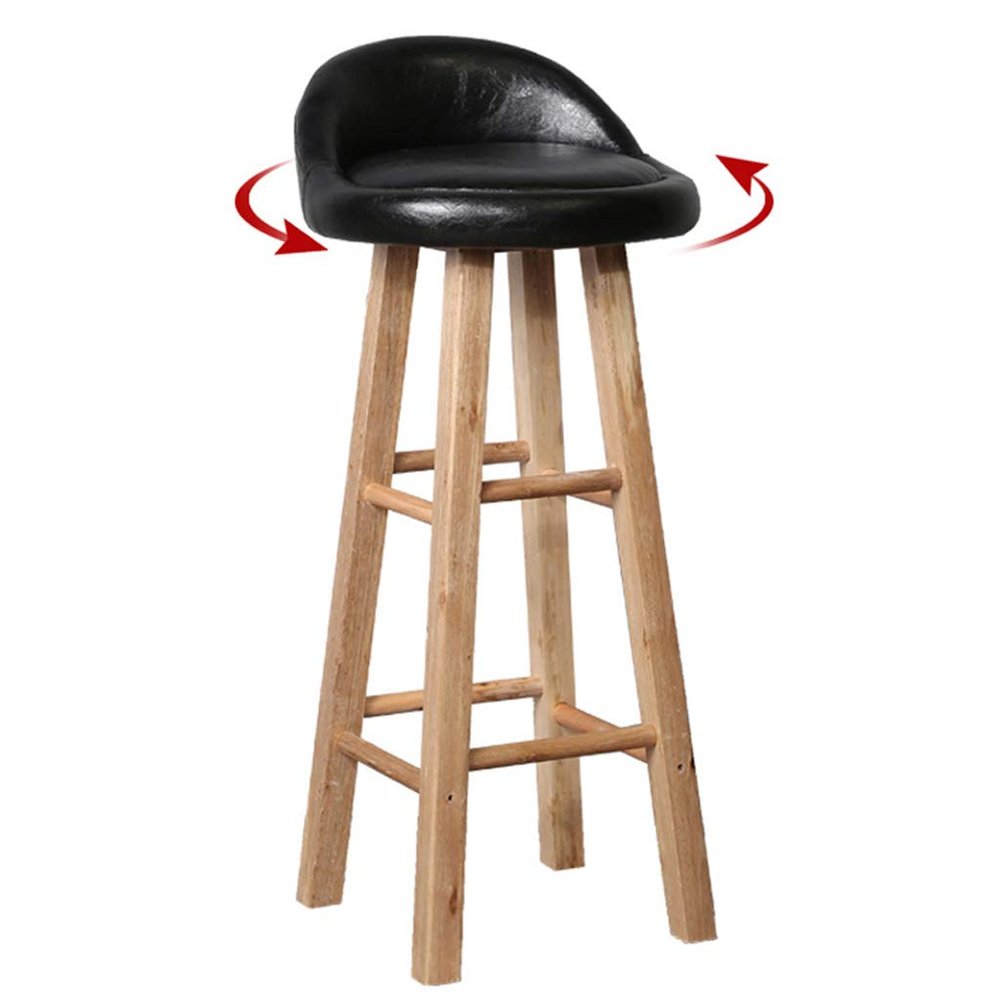 Breakfast Kitchen Counter Chairs Bar Stools Solid Wood Legs Barstools Thick Upholstery Seat with Footrest, Height 19.7"/23.6"/27.6"(Black)