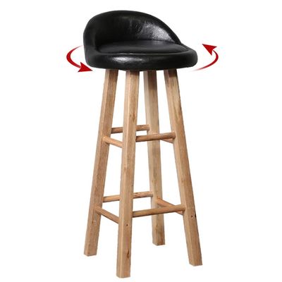 Breakfast Kitchen Counter Chairs Bar Stools Solid Wood Legs Barstools Thick Upholstery Seat with Footrest, Height 19.7"/23.6"/27.6"(Black)