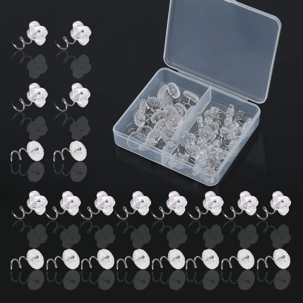Lunarm 40pcs Upholstery Tacks Clear Heads Twist Pins 0.59 inches