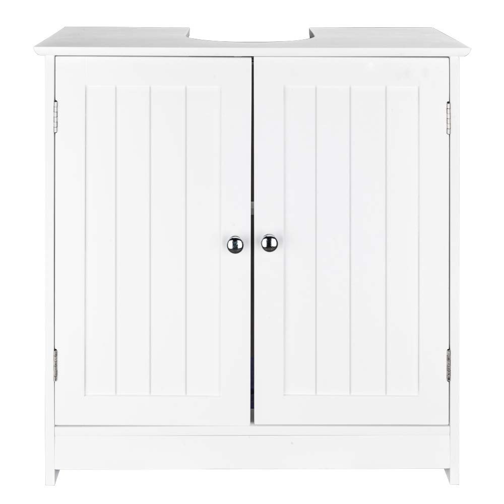 TITA-DONG Pedestal Sink Storage Cabinet,Bathroom Under Sink Storage Cabinet with Double-door/Adjustable shelf,White Wooden Freestanding Storage Cabinet - Bathroom Organizer Space Saver