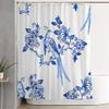 Starojun Bathroom Shower Curtain Dutch Delft Blue Style Historical Watercolour Pattern Authentic Tree Bird Ornate Element Textures Decorative Bath Curtain Water Proof with Hooks 60x72 Inch view 1