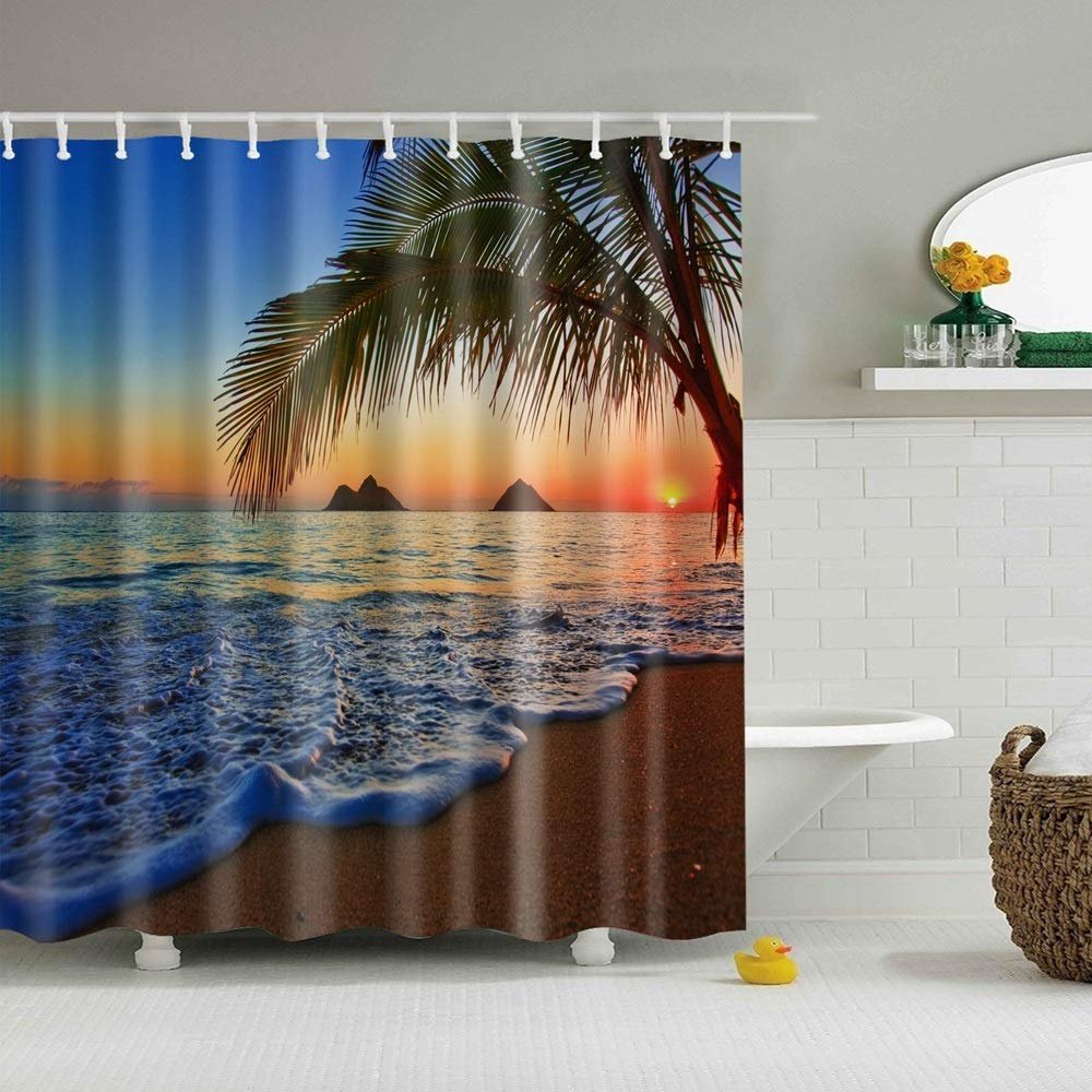 ZXD ZHEXUNDIAN Sea Beach Shower Curtain Modern Scenery Print Blue Shower Curtain Liner Large 180x200cm (Color : V, Size : 150x180cm)