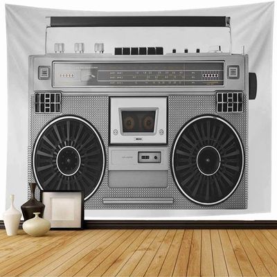 Starojul Tapestry Silver Retro Ghetto Blaster Deck Audio Bass Dance Boombox Clipping Radio Vintage Objects Cassette Tapestry Wall Hanging Blanket Wall Bedroom Decor 80x60 Inch