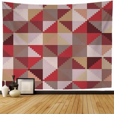 Tapestry Wall Hanging Southwestern Grid Geometry Style Seamless Gridded Southwest Design Symbol Shape Color Red Textures Home Decorations for Bedroom Dorm Decor 80x60 Inch
