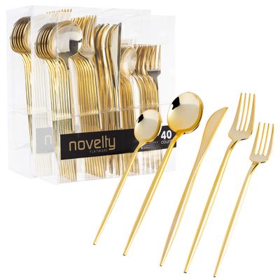 Novelty Modern Flatware Cutlery Disposable Plastic Combo Set 80 Count Luxury Gold, Service for 16