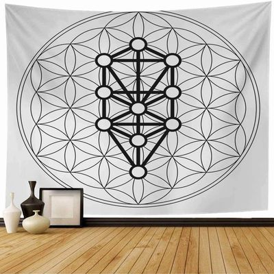 Tapestry Magical Kabbalah 12 Universal Sephiroth On Solids Zen Tree Life Flower Signs Symbols Spiral Symbol Tapestry Wall Hanging Blanket Wall Bedroom Decor 80x60 Inch