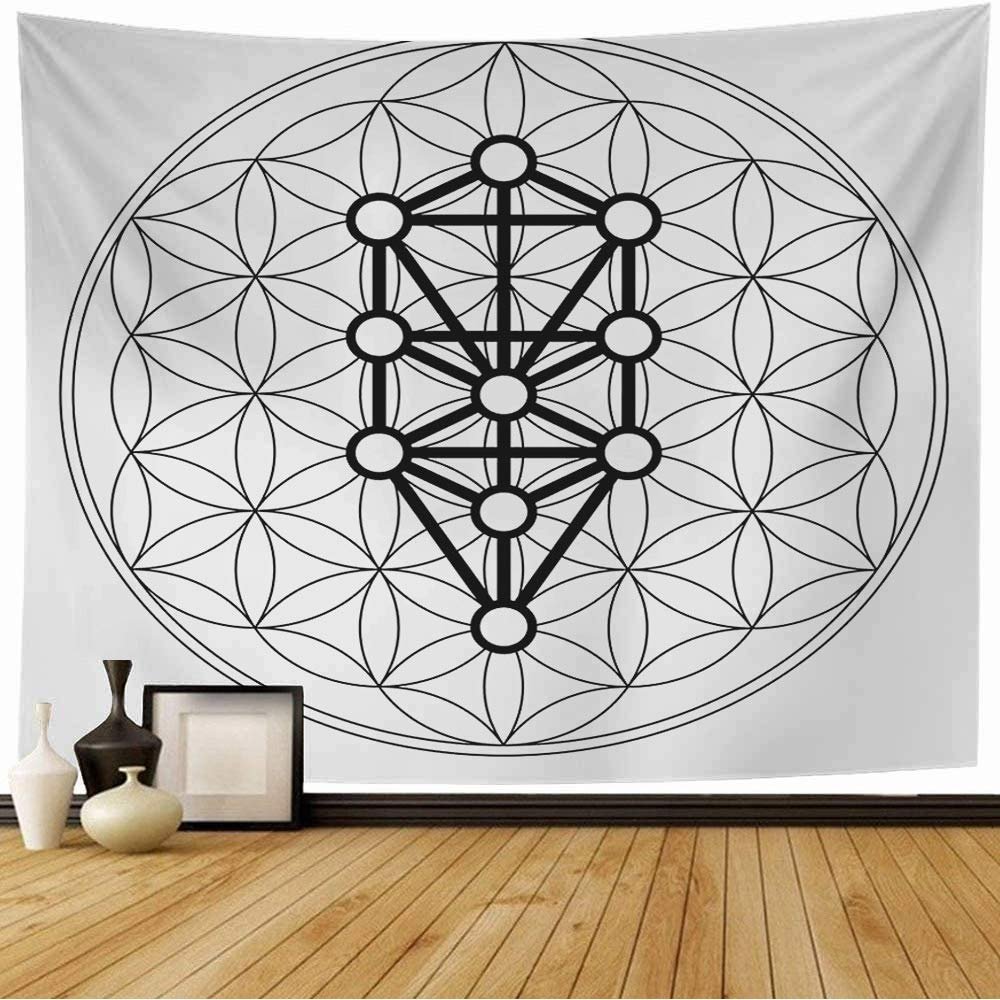 Tapestry Magical Kabbalah 12 Universal Sephiroth On Solids Zen Tree Life Flower Signs Symbols Spiral Symbol Tapestry Wall Hanging Blanket Wall Bedroom Decor 80x60 Inch