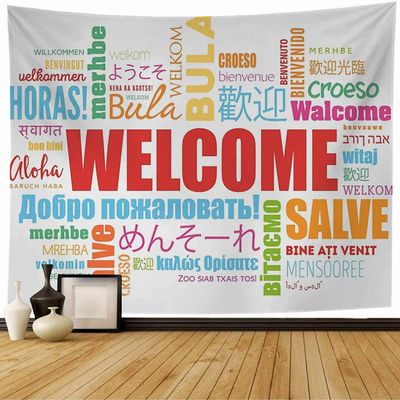 Starolal Tapestry in Welcome Word Cloud Different Languages Conceptual Business Spanish Finance Education Japanese Beach Tapestry Funny Tapestry for Living Room Bedroom 80x60 Inch