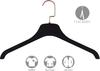 Black Rubber Coated Plastic Top Hanger with Rose Gold Flat Hardware in 16.5" Length X 7/16" Thick, Box of 50 view 2