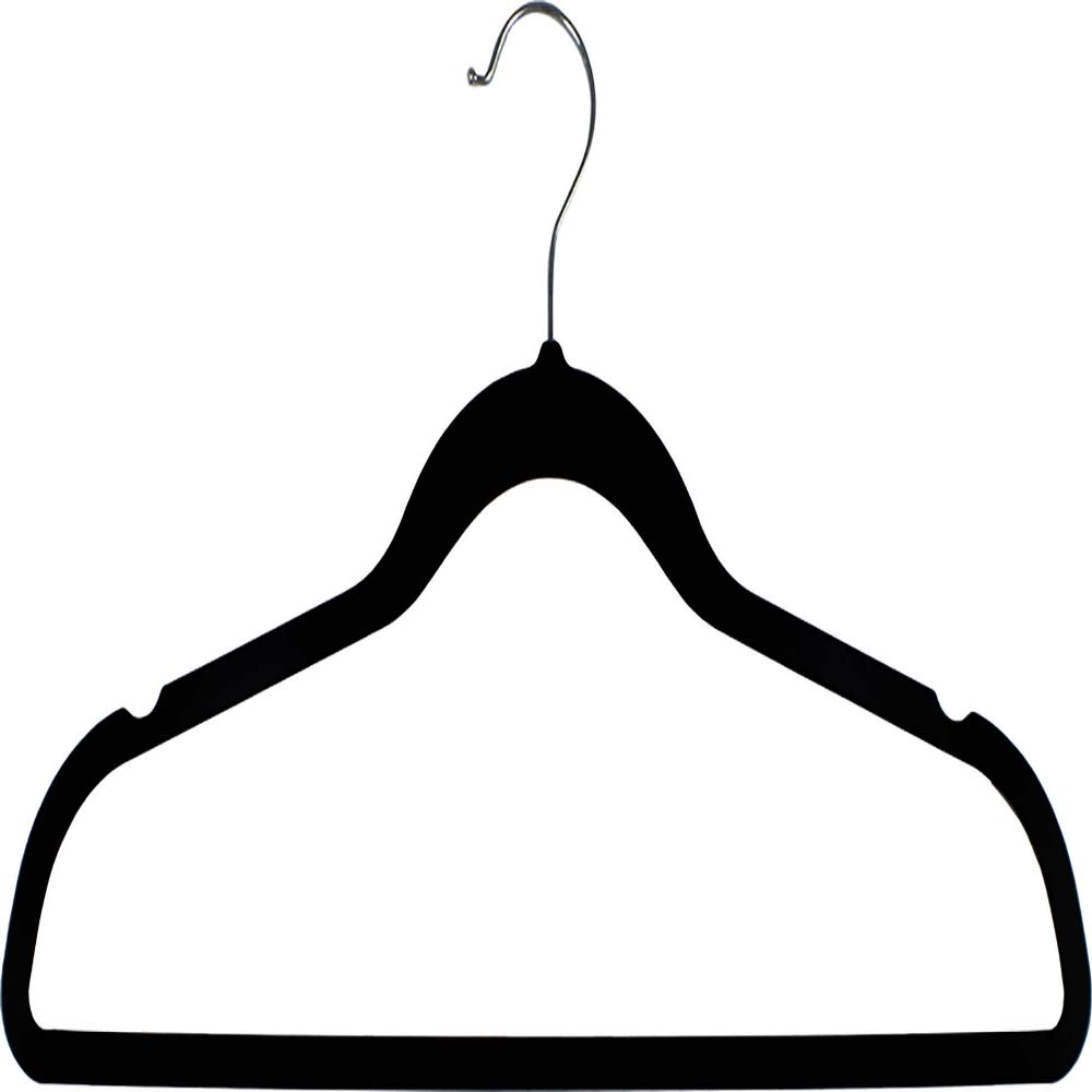 Black Rubber Coated Suit Hanger with Notches and Chrome Hardware in 17 3/4" Length X 1/8" Thick, Box of 50
