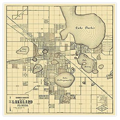 Antiguos Maps - City of Lakeland, Florida circa 1925 - measures 24 in x 28 in (610 mm x 711 mm)