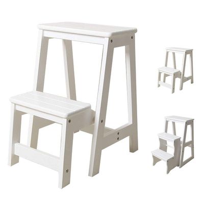 CGF-Stands 2 Step /3 Step Wooden Folding Step Ladders Foot Stools Wood Folding Step Stool Indoor Folding Stepladder Portable Shoe Bench/Flower Rack, 300LB Capacity