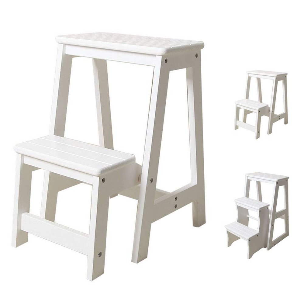 CGF-Stands 2 Step /3 Step Wooden Folding Step Ladders Foot Stools Wood Folding Step Stool Indoor Folding Stepladder Portable Shoe Bench/Flower Rack, 300LB Capacity