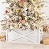 Glitzhome 26" L Washed White Wooden Tree Collar Tree Stand Cover Christmas Tree Skirt Collar view 1