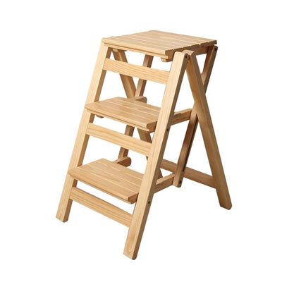 CGF-Stands 3 Step Folding Step Wooden Ladders Foot Stools Wood Folding Step Stool for Adults and Kids Indoor Folding Stepladder Portable Shoe Bench/Flower Rack