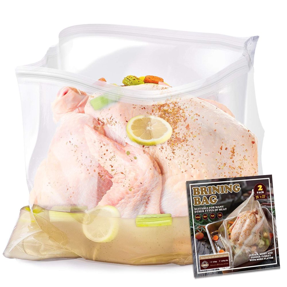 Brining Bag, 26"22", 2 Pack, Extra Large Turkey Brine Bag with 2 Strings and 2 Larger Clips, Thickened materials, Double Track Zippers Brine Bags, Brining Bags for Turkey, Ham, Beef, Marinade