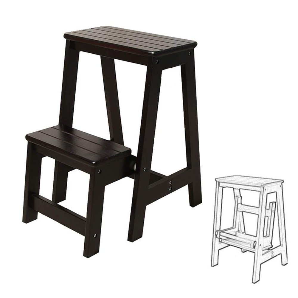 CGF-Stands 2 Step Ladder Wooden Shelf Lightweight Folding Foot Stools Wood Folding Step Stoolfor Home and Kitchen Space Saving Stepladder Portable Shoe Bench/Flower Rack