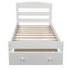 KLMM Wood Platform Twin Bed Frame with Storage Drawer/Wood Slat Support/Headboard/Footboard, No Box Spring Needed (White) view 4