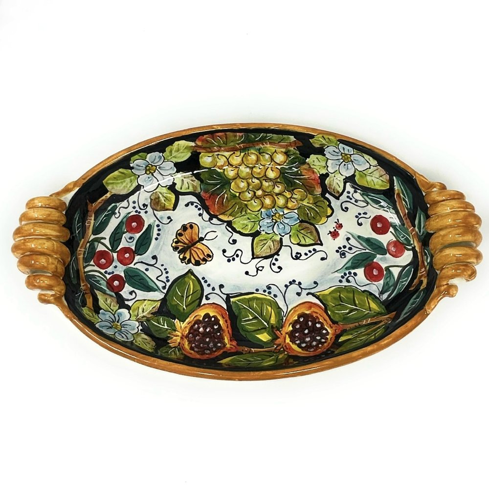 CERAMICHE D'ARTE PARRINI - Italian Ceramic Art Pottery Serving Bowl Centerpiece Hand Painted Decorative Fruits Tuscan Made in Italy Florence