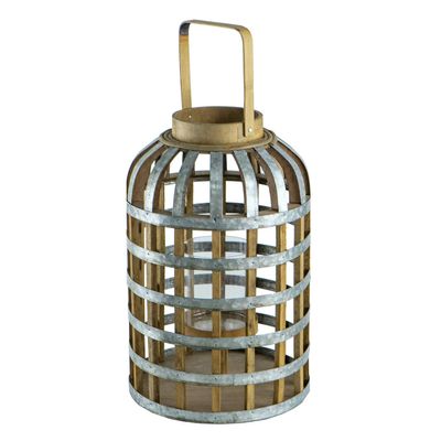A & B Home Natural Wood Lantern with Galvanized On The Surface,Industrial Styles, Used at Garden Display, Table Top, Hanging Wall Sconce,11.4x11.4x22.4 inch