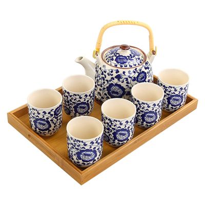 Blue and white retro handle pot tea set ceramic Chinese household teapot teacup