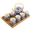 Blue and white retro handle pot tea set ceramic Chinese household teapot teacup view 1